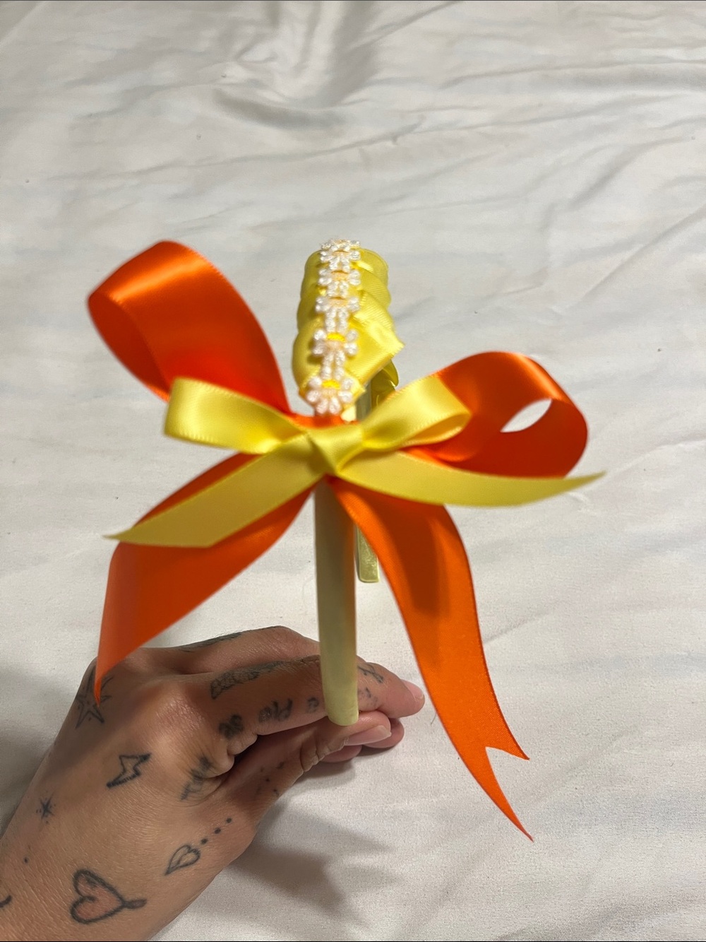 Yellow & Orange Ribbon Cake Topper with Bow